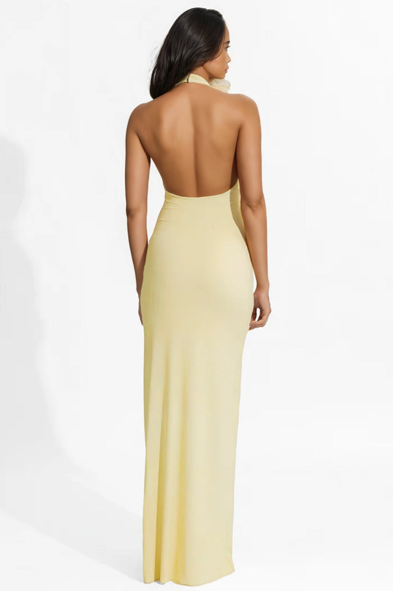 Dakod Yellow 3d Backless Maxi Dress