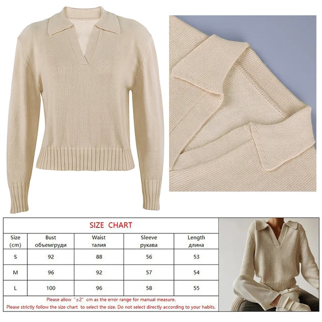 ’s Long Sleeves V-neck Knitted Sweater Loose Pullover Autumn Winter Sweatshirts Female Jumper
