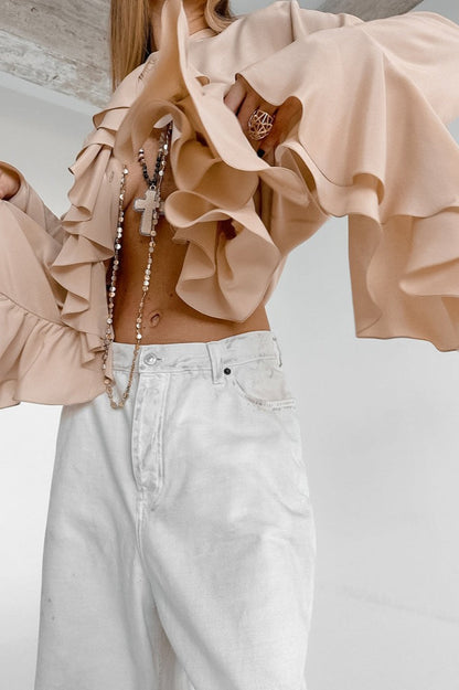 Ruffle Trim Button Blouse