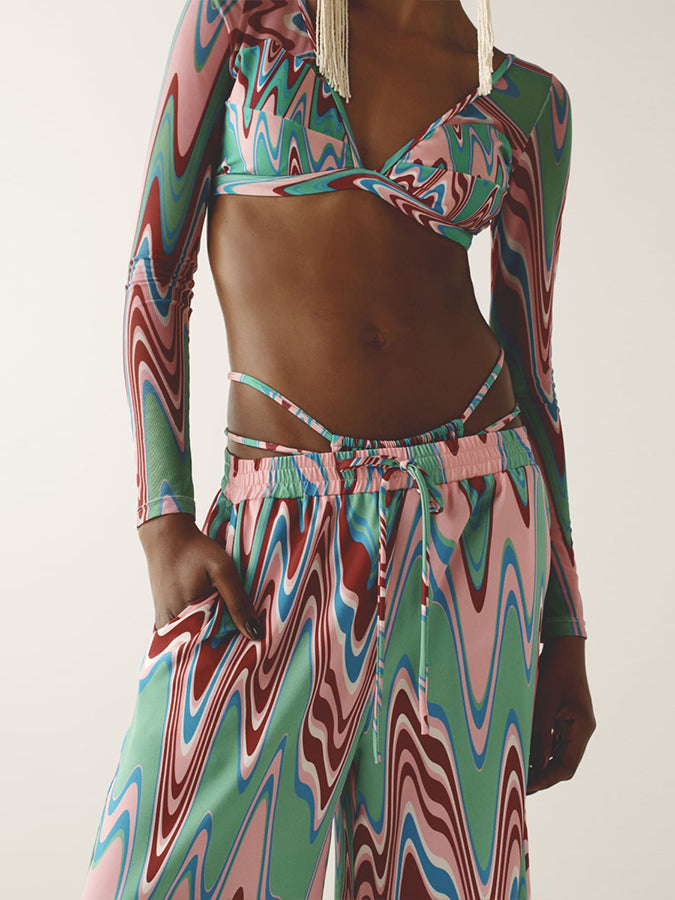 V-neck Colorblock Printed Swimsuit and Pants
