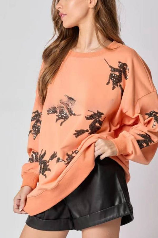 Halloween Witch Sequined Sweater Loose Top