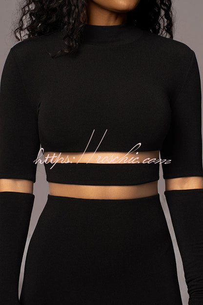 Noir the One High Neck Long Sleeve Midi Dress