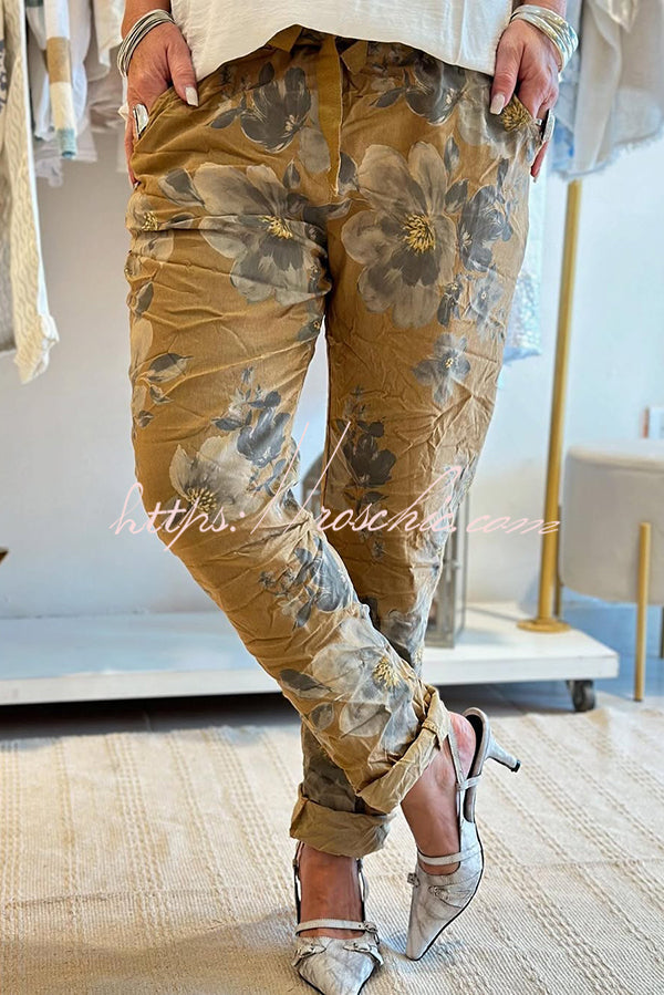 Print Elastic Waist Pocket Pants