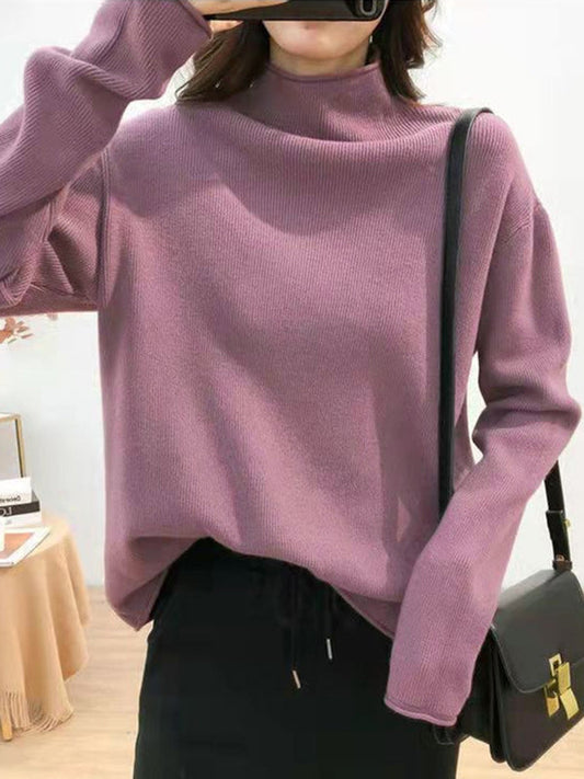 Purple Half Turtleneck Long Sleeve Sweater An1049