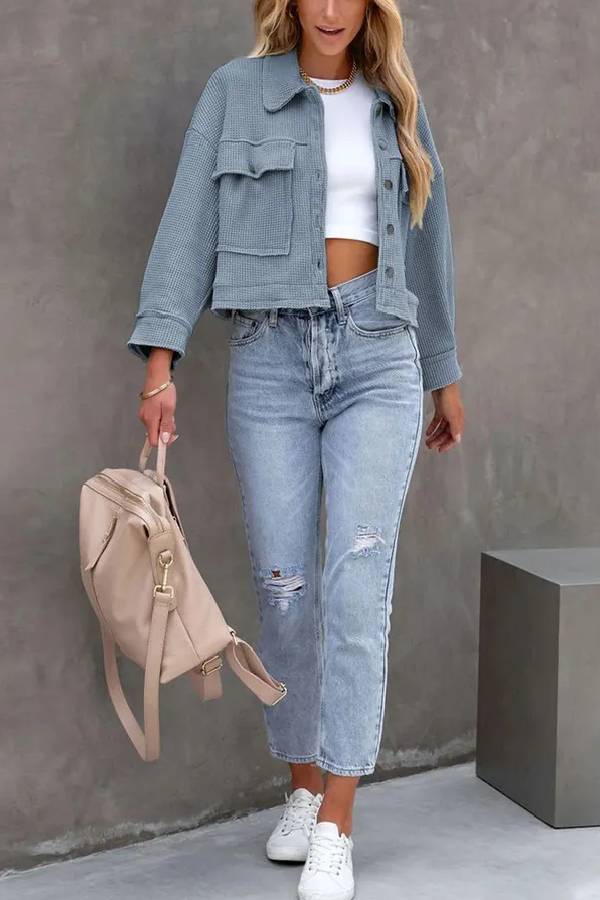 Waffle Cardigan Short Top Jacket