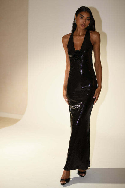 Cut-out Halter High Slit Maxi Dress