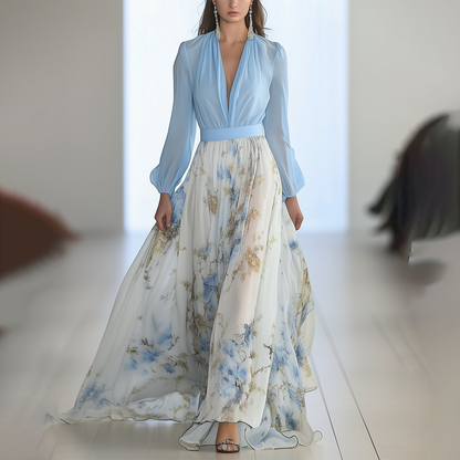 Print V-neck Maxi Dress