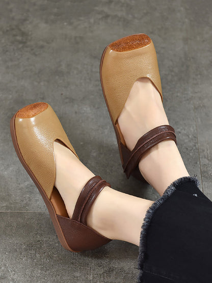 Summer Leather Colorblock Flat Shoes Qw1039