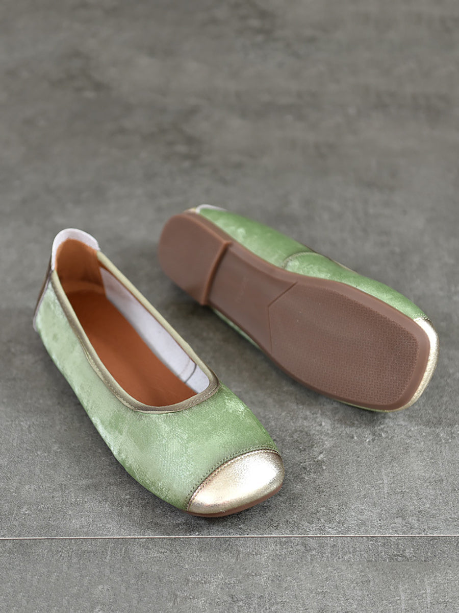 Summer Colorblock Cowhide Flat Shoes Kl1022