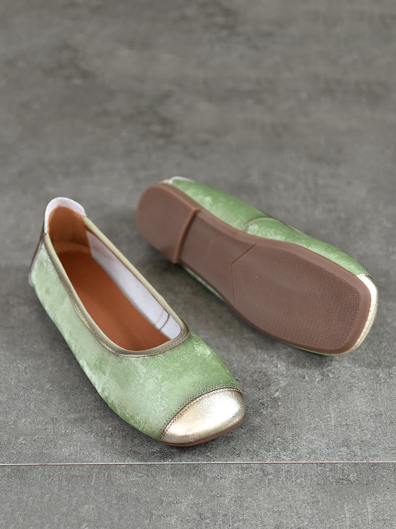 Summer Colorblock Cowhide Flat Shoes Kl1022