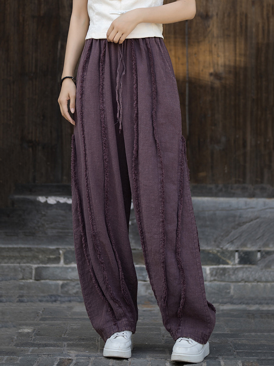 Raw-edge Wide-leg Ramie Pants Fd053