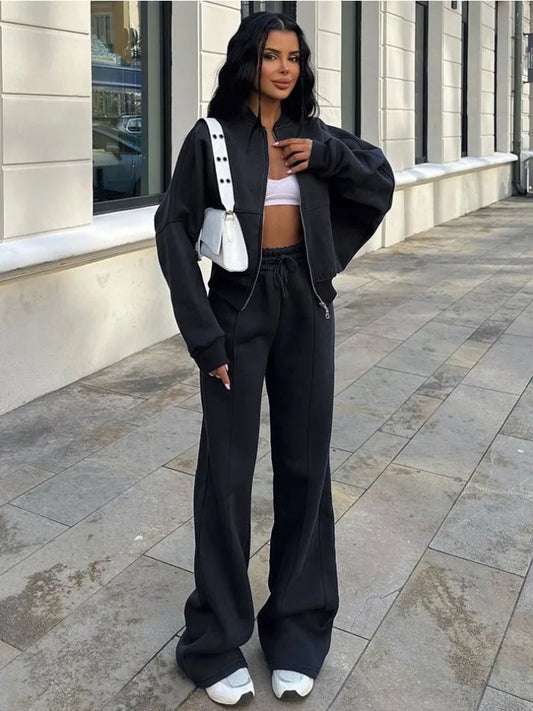 Autumn 2 Piece-set Tracksuit Trousers Outfits Female Slim High Waist Drawstring Clothes Loose ’s Pants Sets