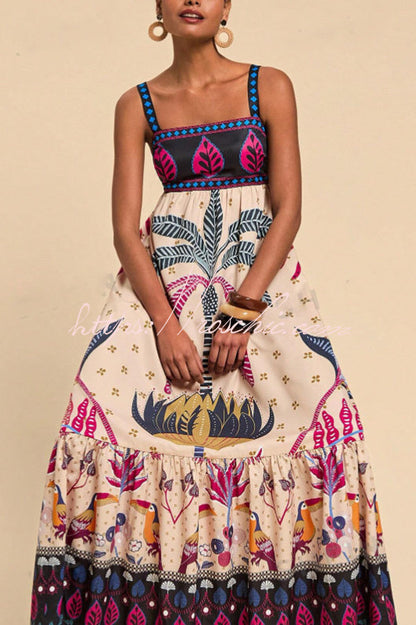 Tropical Print Backless Resort Maxi Dress