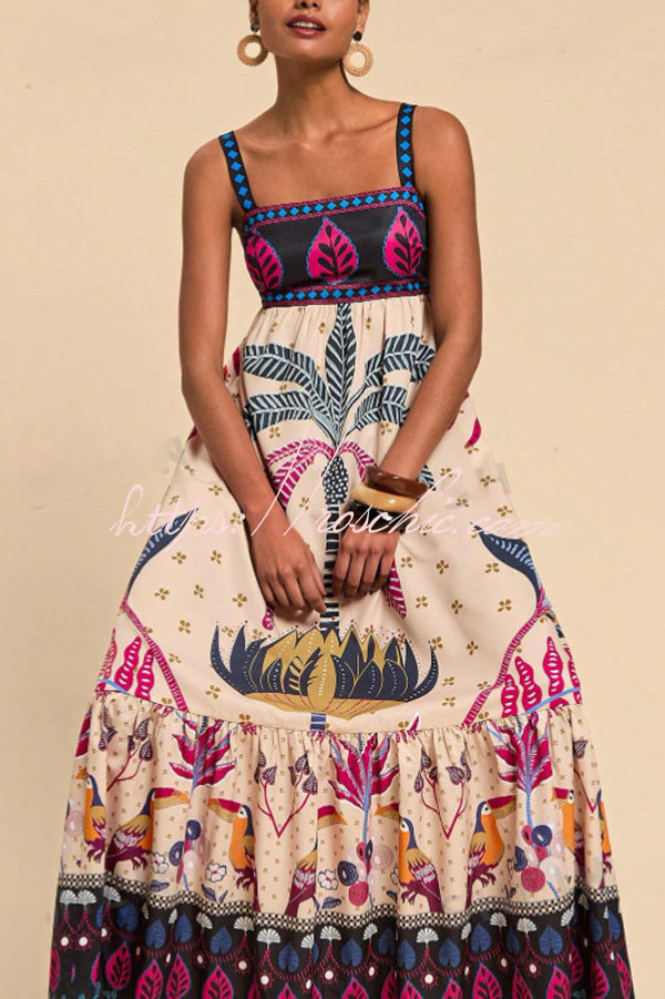 Tropical Print Backless Resort Maxi Dress