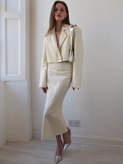 Autumn/winter Suit Set Long Sleeve Jacket Coat Button Top Mid Length Skirt Skirt Two Piece Party Formal