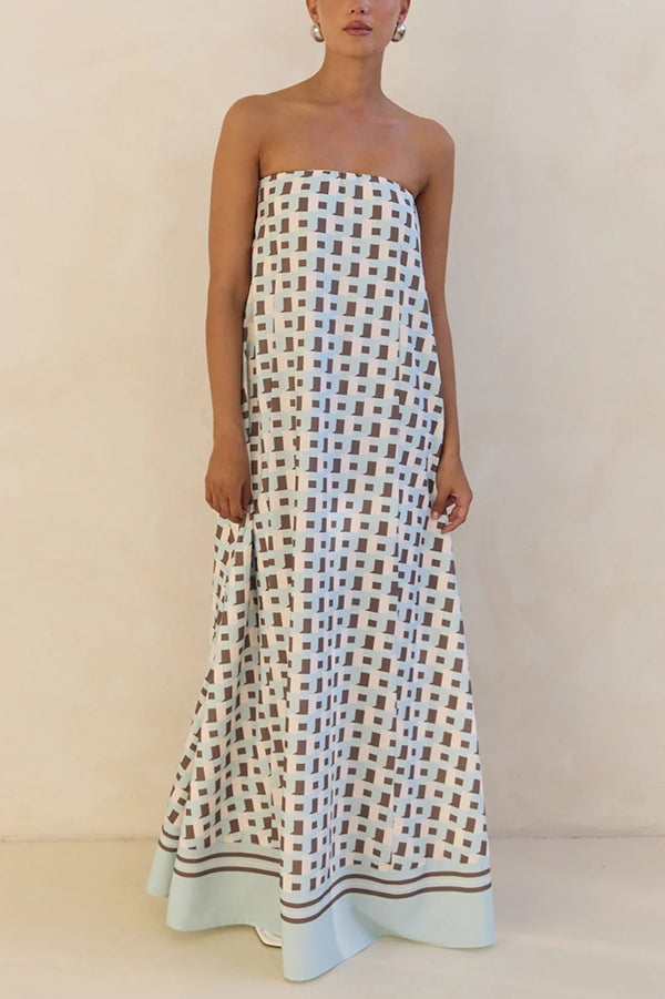 Unique Print Tube Top Back Zipper Loose Maxi Dress
