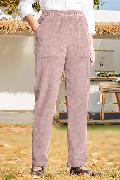 Color Elastic Waist Striped Straight Pants
