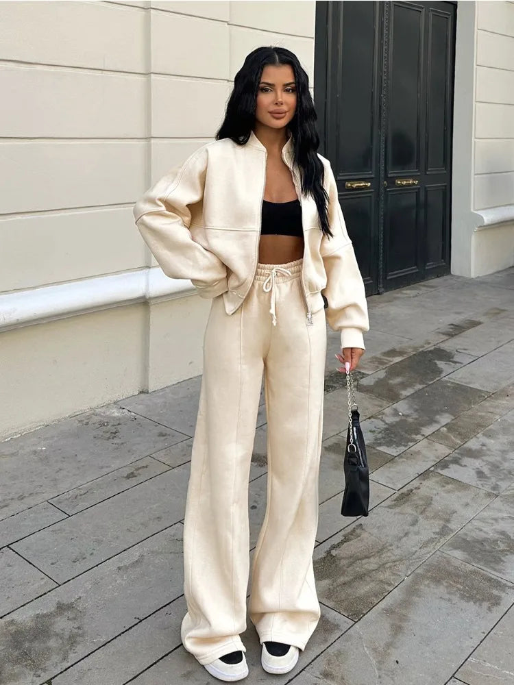 Autumn 2 Piece-set Tracksuit Trousers Outfits Female Slim High Waist Drawstring Clothes Loose ’s Pants Sets