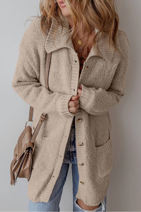 Jet Stream Collared Drop Shoulder Button Up Cardigan With Pocket