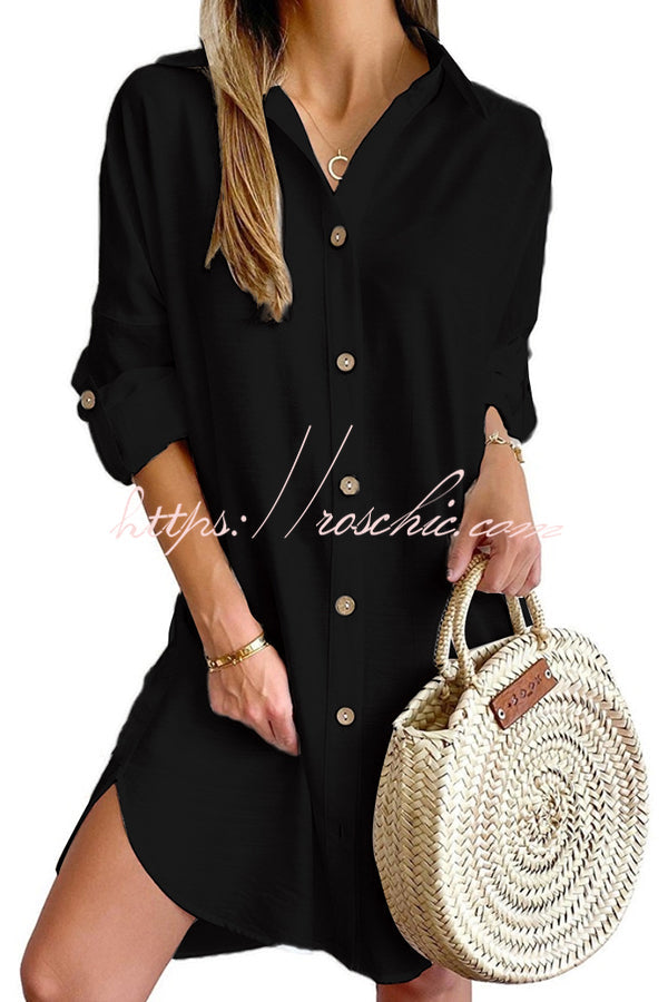 Color Button-down Shirt Style Mini Dress