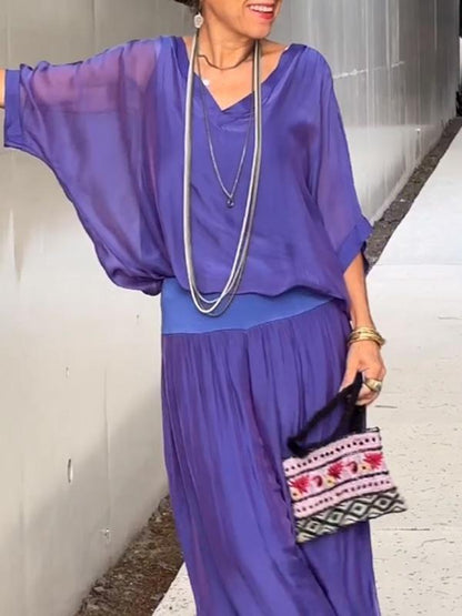 Esmeralda – Chiffon Wide-leg Pants Two-piece Set