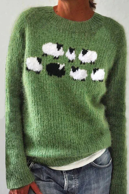 Round Neck Animal Pattern Pullover Sweater(in 2 Colors)