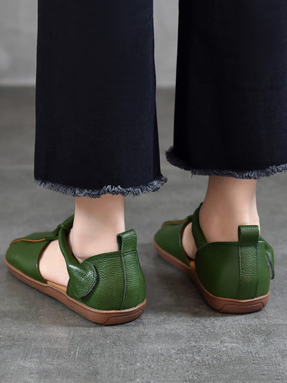 Summer Soft Leather Spliced Flat Sandals Zz1027