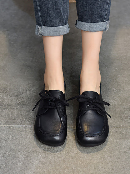 Summer Retro Leather Square Toe Flat Shoes Cx041