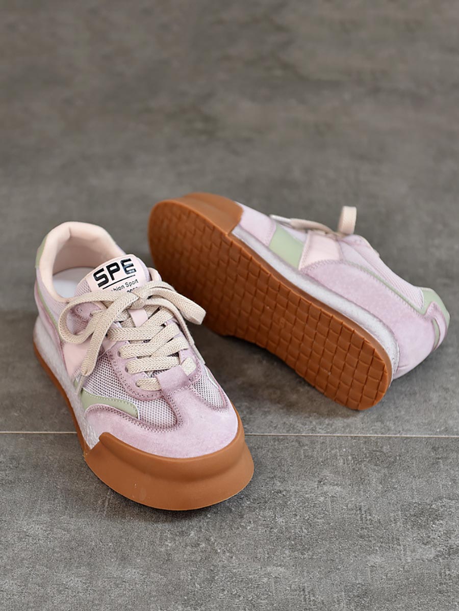 Summer Mesh Leather Spliced Breathable Platform Shoes Xx1021