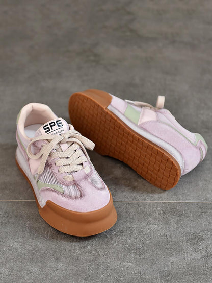 Summer Mesh Leather Spliced Breathable Platform Shoes Xx1021