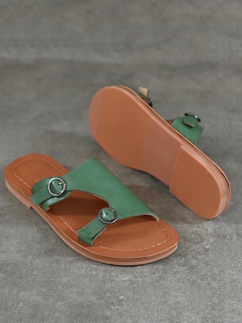 Summer Soft Leather Flat Slippers We1008