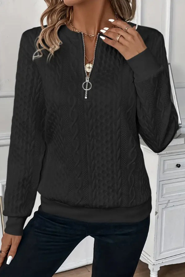 Color Long Sleeve Round Neck Zipper Sweatshirt