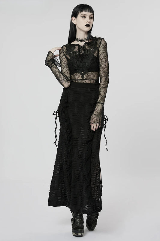 Gothic Wavy 3d Lace Long Dark Style Personality Skirt