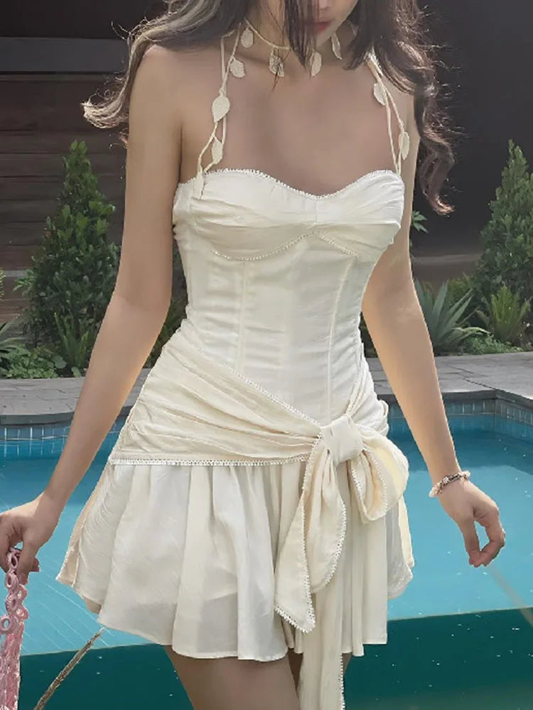 Korean Version of Sling Lotus Leaf Dress for Backless Slim Outfits Street Sleeveless Mini Dresses Femme