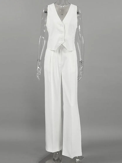Loose Pant Sets for Sleeveless Crop Tops and High Waist Suit Trouser 2 Piece Suits Outfits