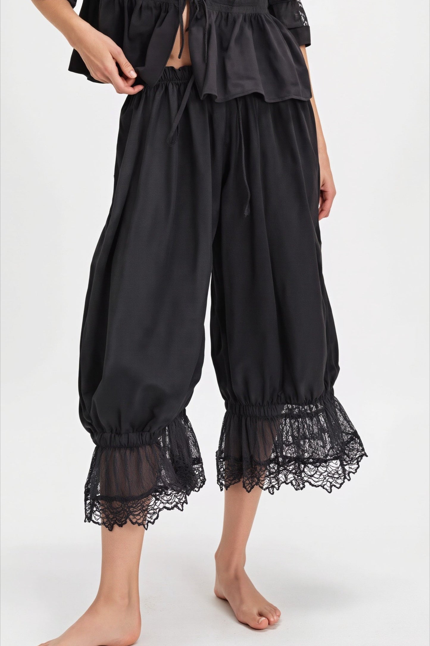Hollow Out Lace Tie Pants