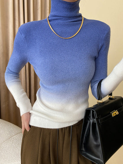 Art Purple High-neck Gradient Long Sleeve Sweater Qx018