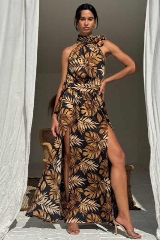 Print High Slit Maxi Dress