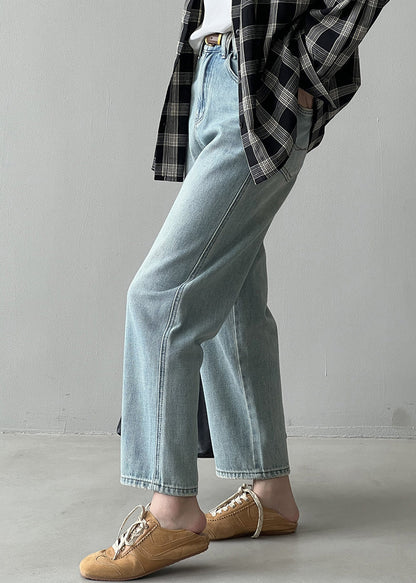 Simple Light Blue High Waist Pockets Denim Straight Pants Fall Wd017