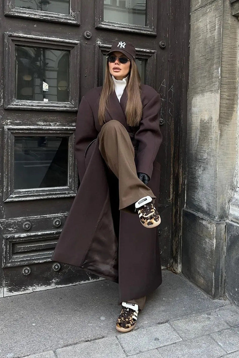 Classic Double-breasted Lapel Long Overcoat