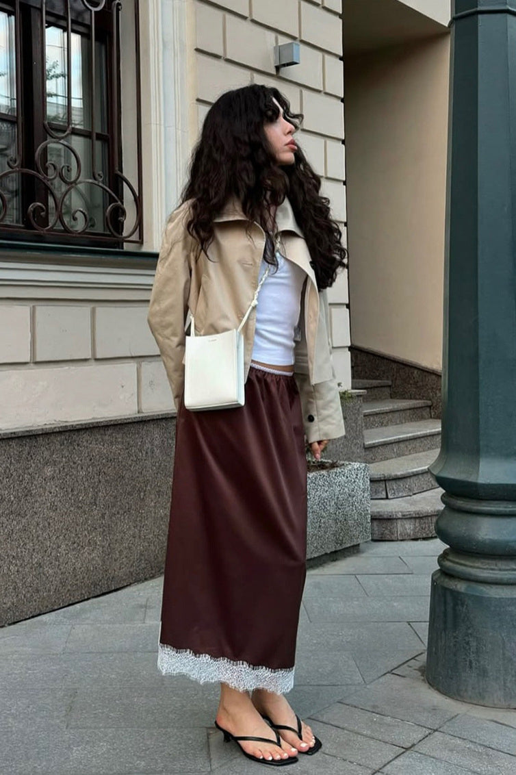 Lace Trim A-line Maxi Skirt