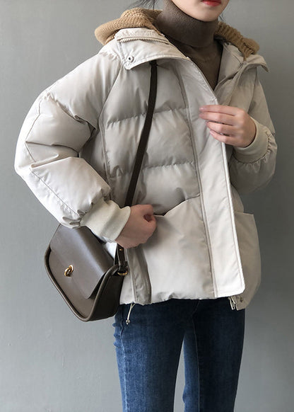 Organic Beige Hooded Pockets Fine Cotton Filled Witner Coat Winter Af1070