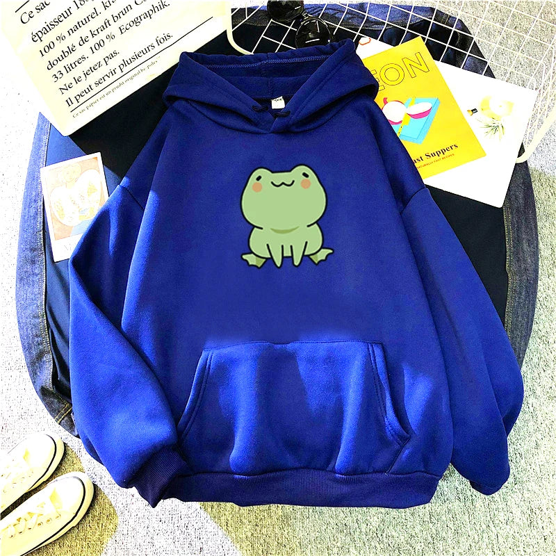Frog Sweatshirt Cartoon Clothes Harajuku Long Sleeve Hooded Kawaii Hoodie for Winter Fleece Hoodies Pocket Green Tops