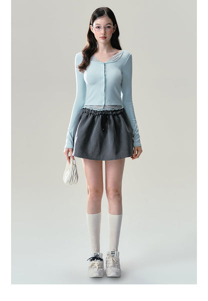 Mint Button Down Lace Trim Cardigan