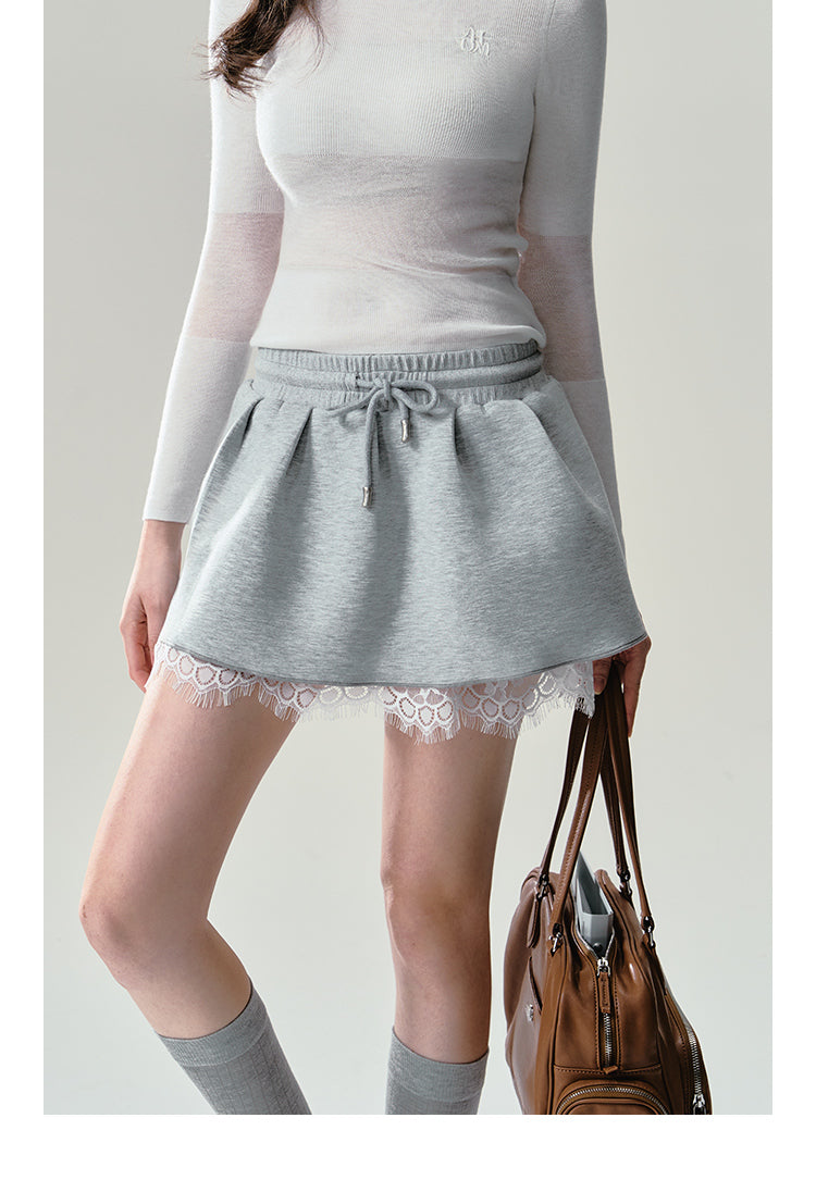 Print Grey Lace Trim Sweatshirt Set-up