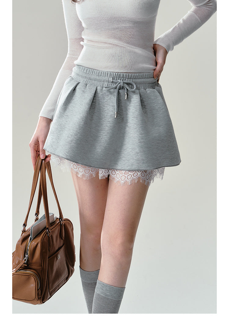 Print Grey Lace Trim Sweatshirt Set-up