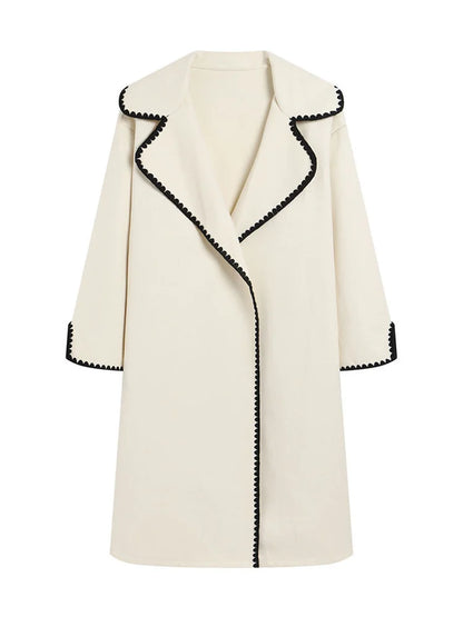 Lapel Contrast Loose Outwear Female Patchwork High Waist Long Sleeve Winter Patchwork Coat