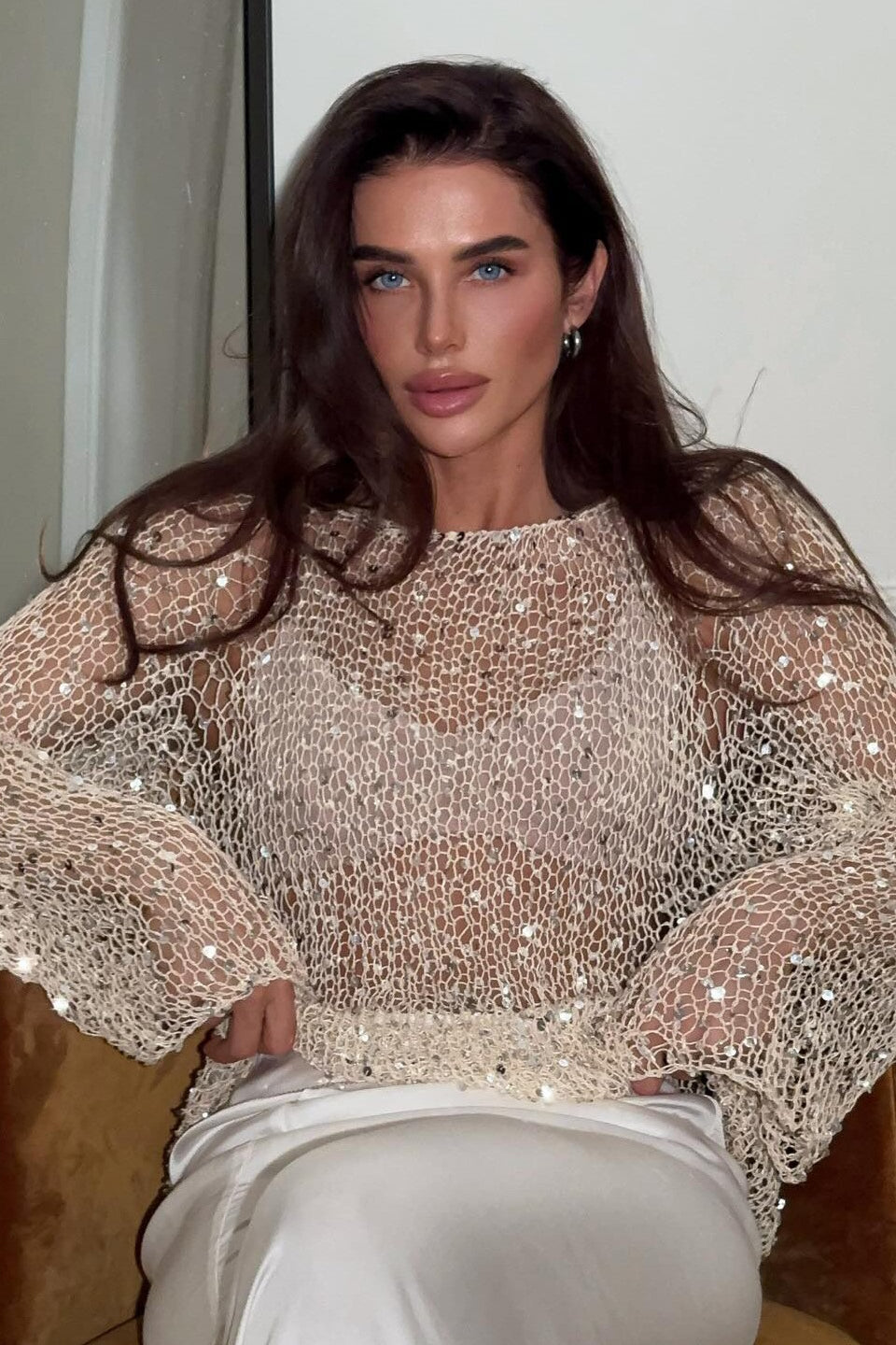 Sequin Long Sleeve Knit Blouse