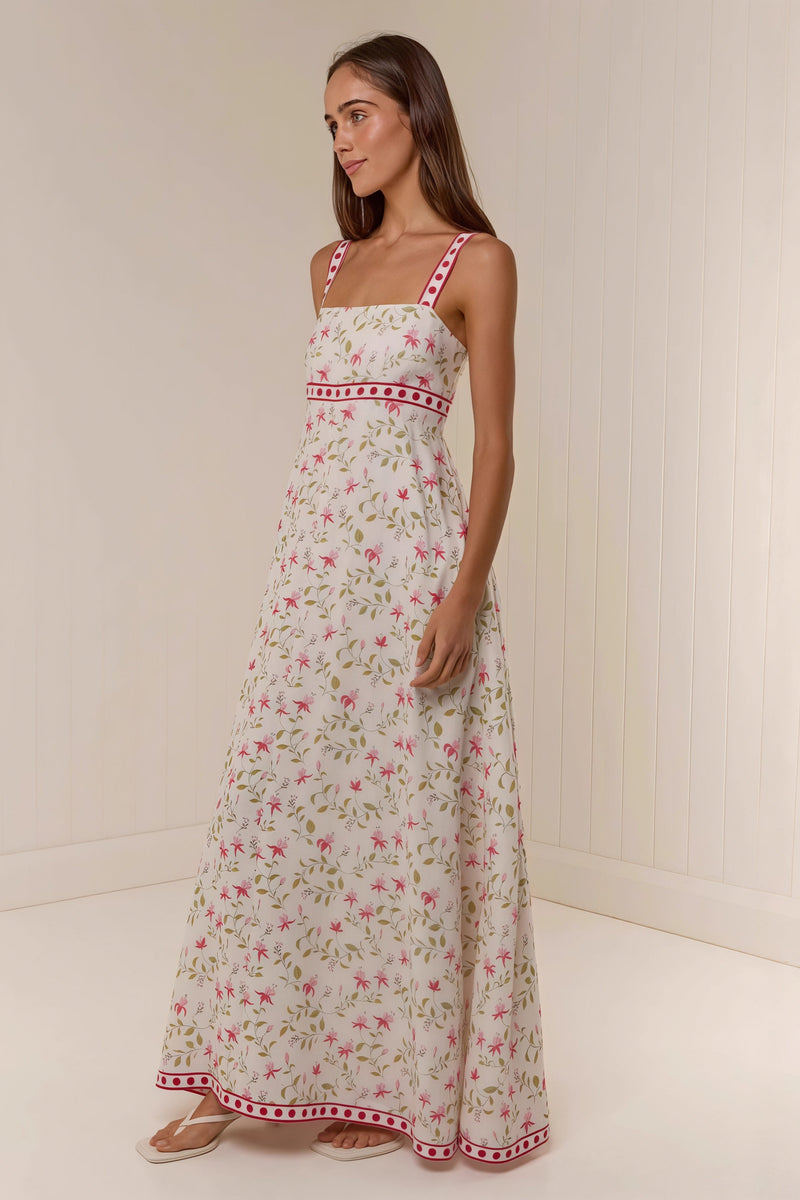 Linen Print Spaghetti Strap Summer Maxi Dress