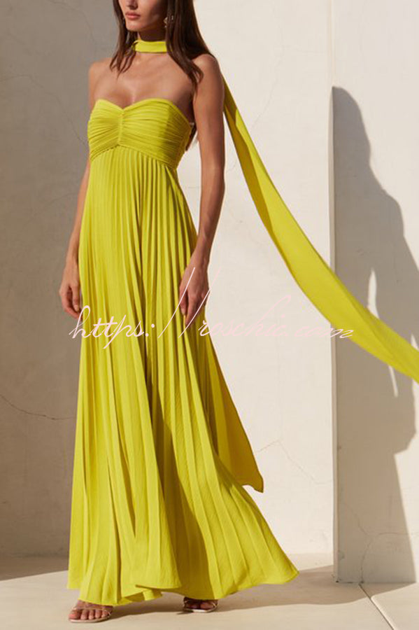 Exquisite Princess Pleated Off Shoulder With Scarf Party Maxi Dress